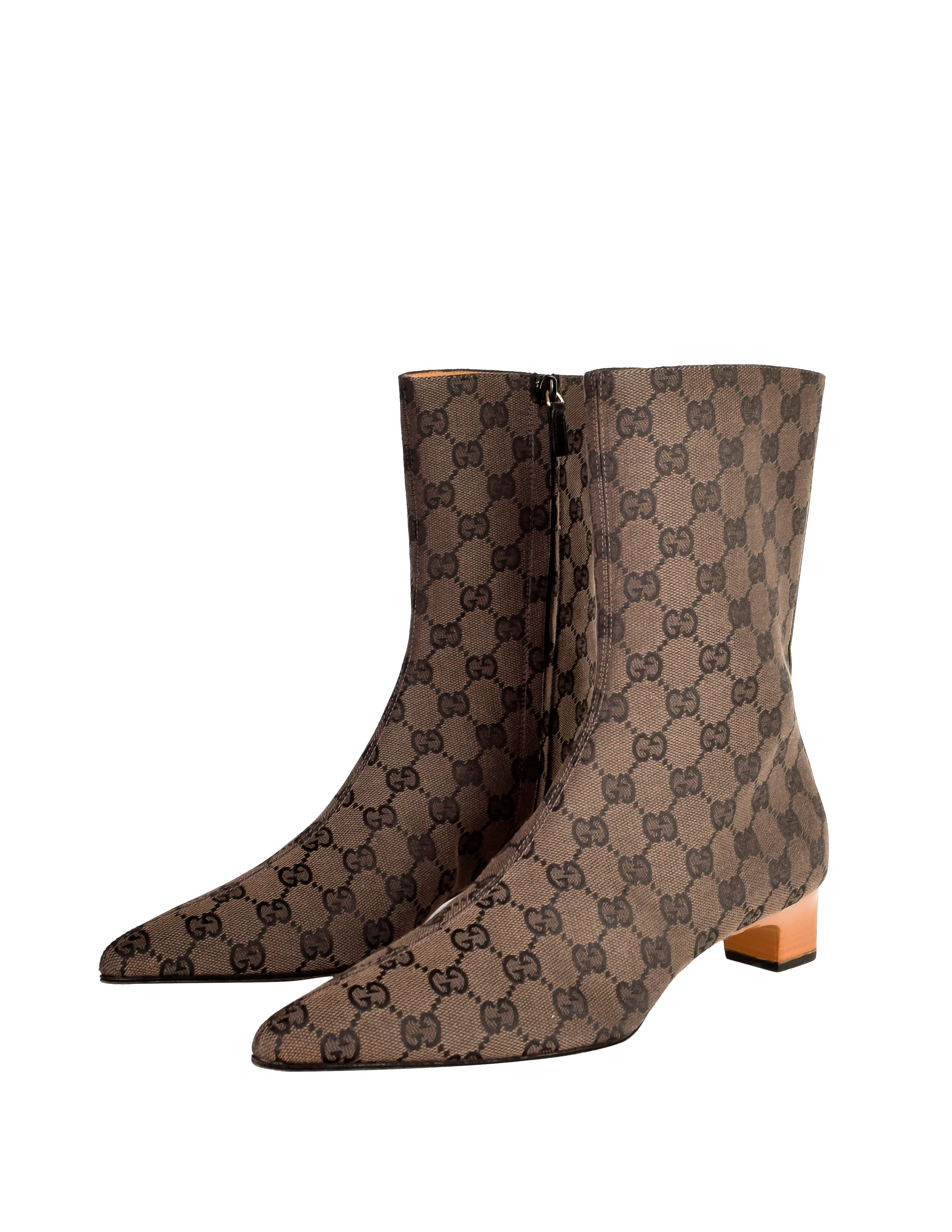 Gucci Vintage Monogram GG Logo Fabric Pointed Toe Boots