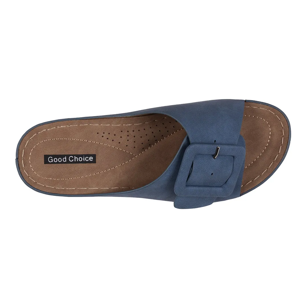 Hamden Royal Blue Buckle Comfort Flat Sandals