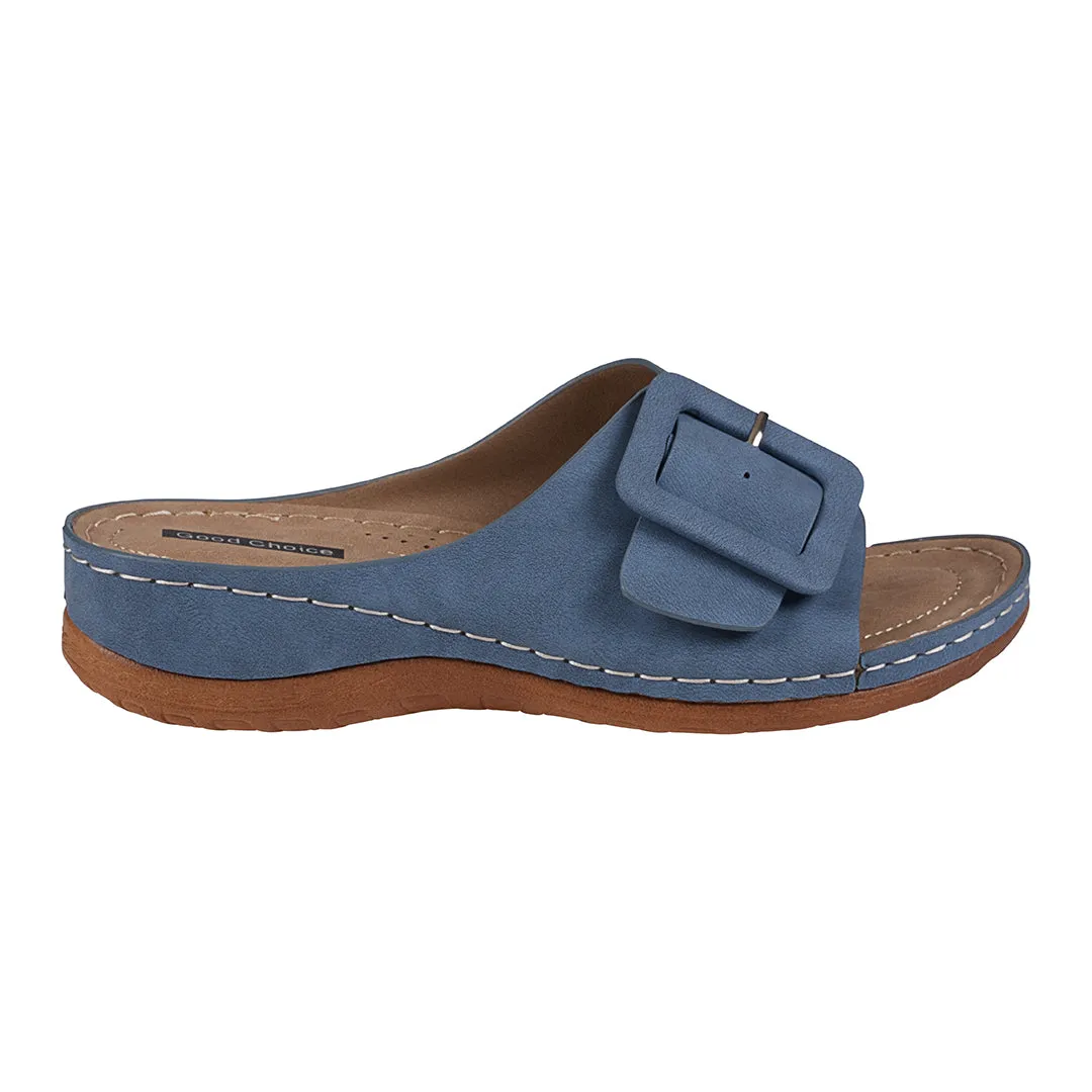 Hamden Royal Blue Buckle Comfort Flat Sandals