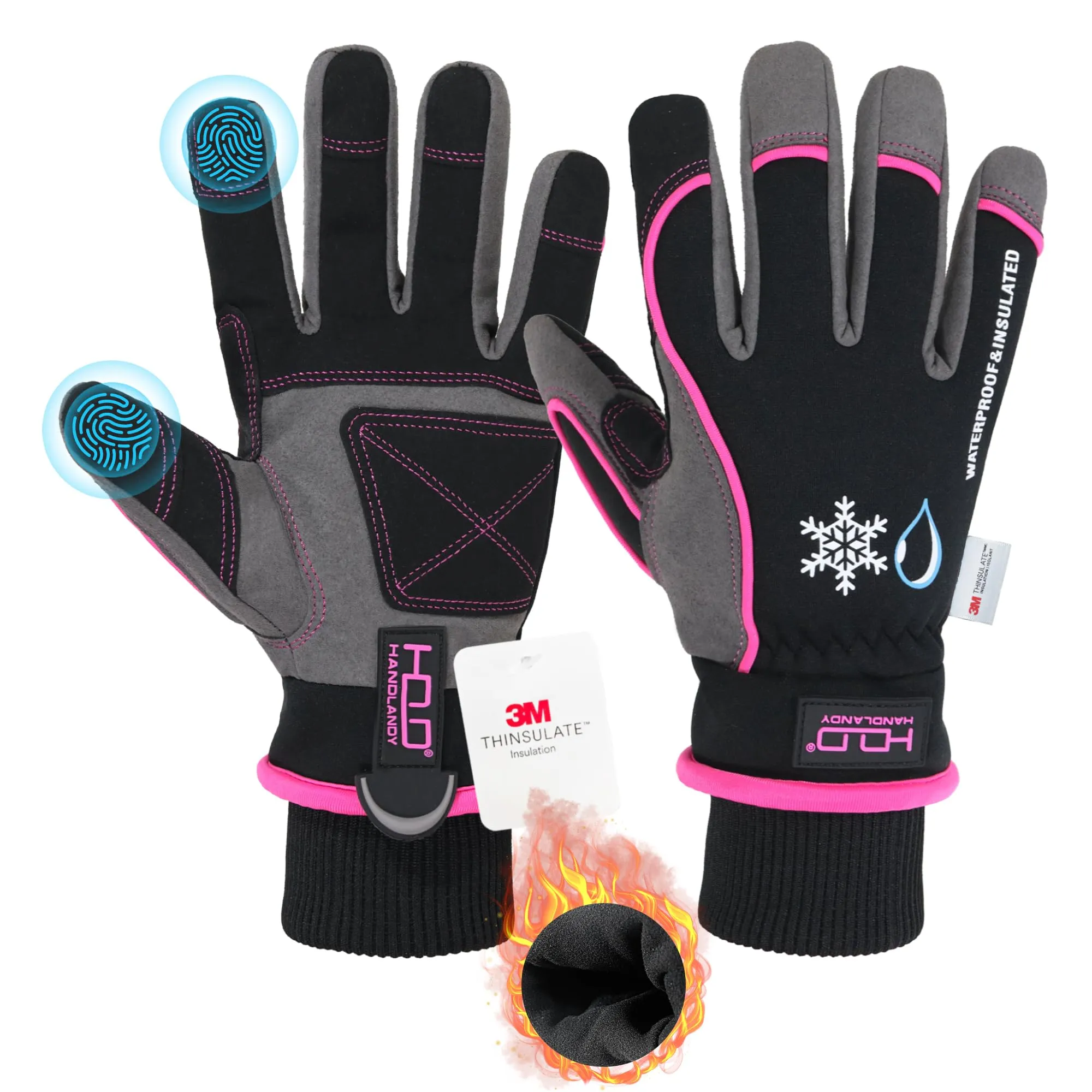 Handlandy Women Winter Warm Gloves Waterproof Ski Snowboard 8015P