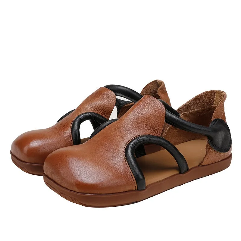 Handmade Genuine Leather Square Toe Sandals in Brown/Black