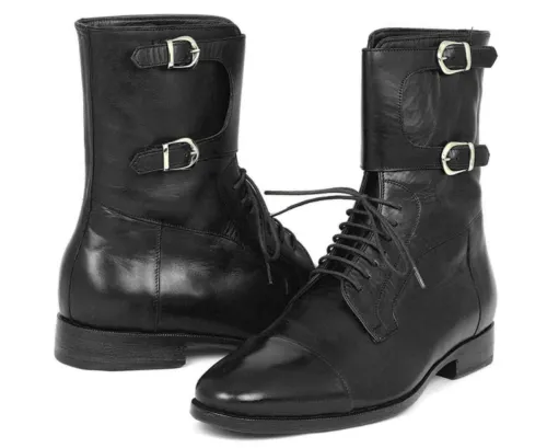 Handmade Men's Cap Toe black high Ankle leather boot