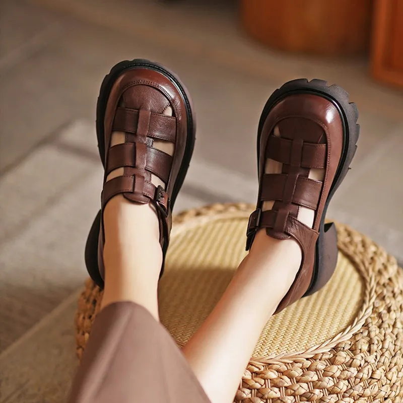 Handmade Woven Leather Gladiator Sandals Platform Strappy Sandals in Brown/Black/ White