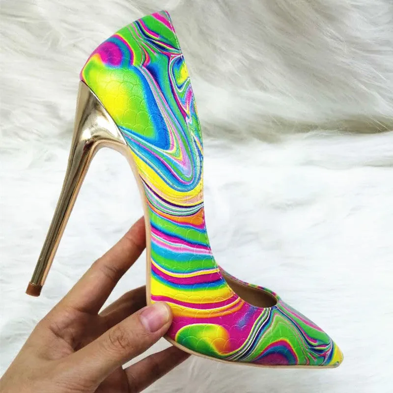 High-heels with Colorful Patterns Fashion Women Party Shoes