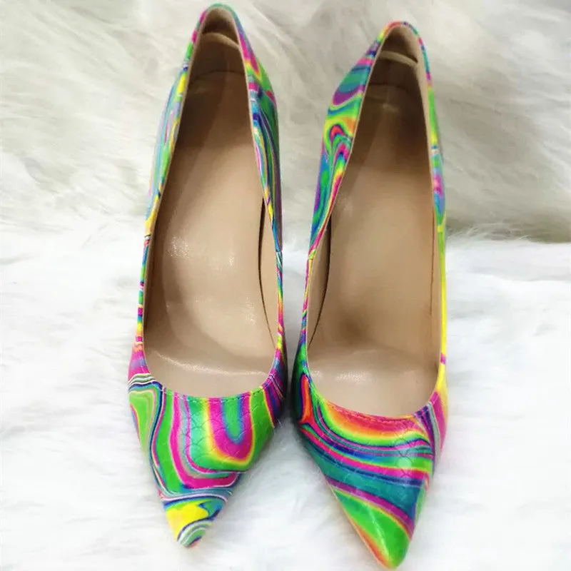 High-heels with Colorful Patterns Fashion Women Party Shoes