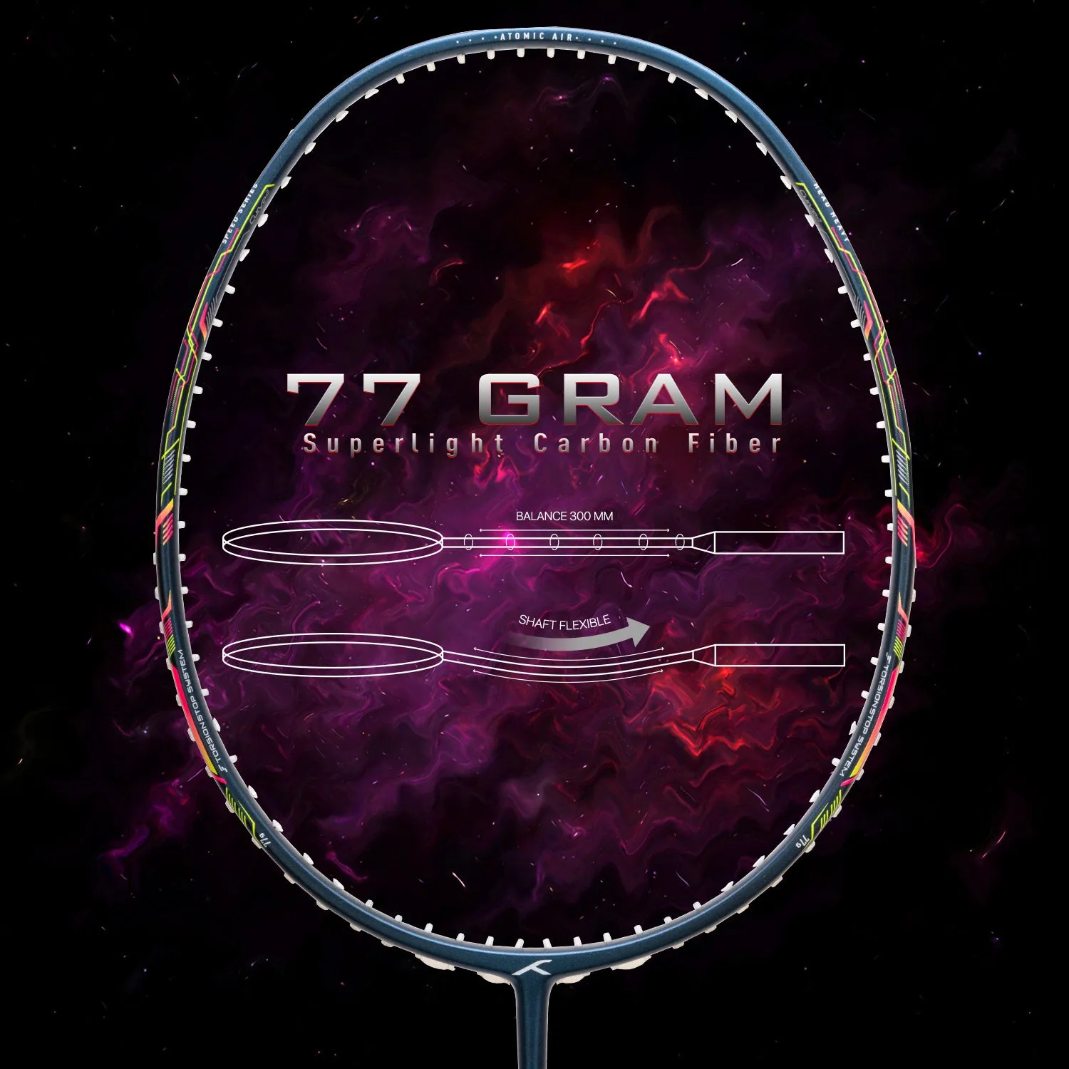 Hundred Atomic Air 77 Superlight Carbon Fiber Strung Badminton Racquet (Blue / Pink)