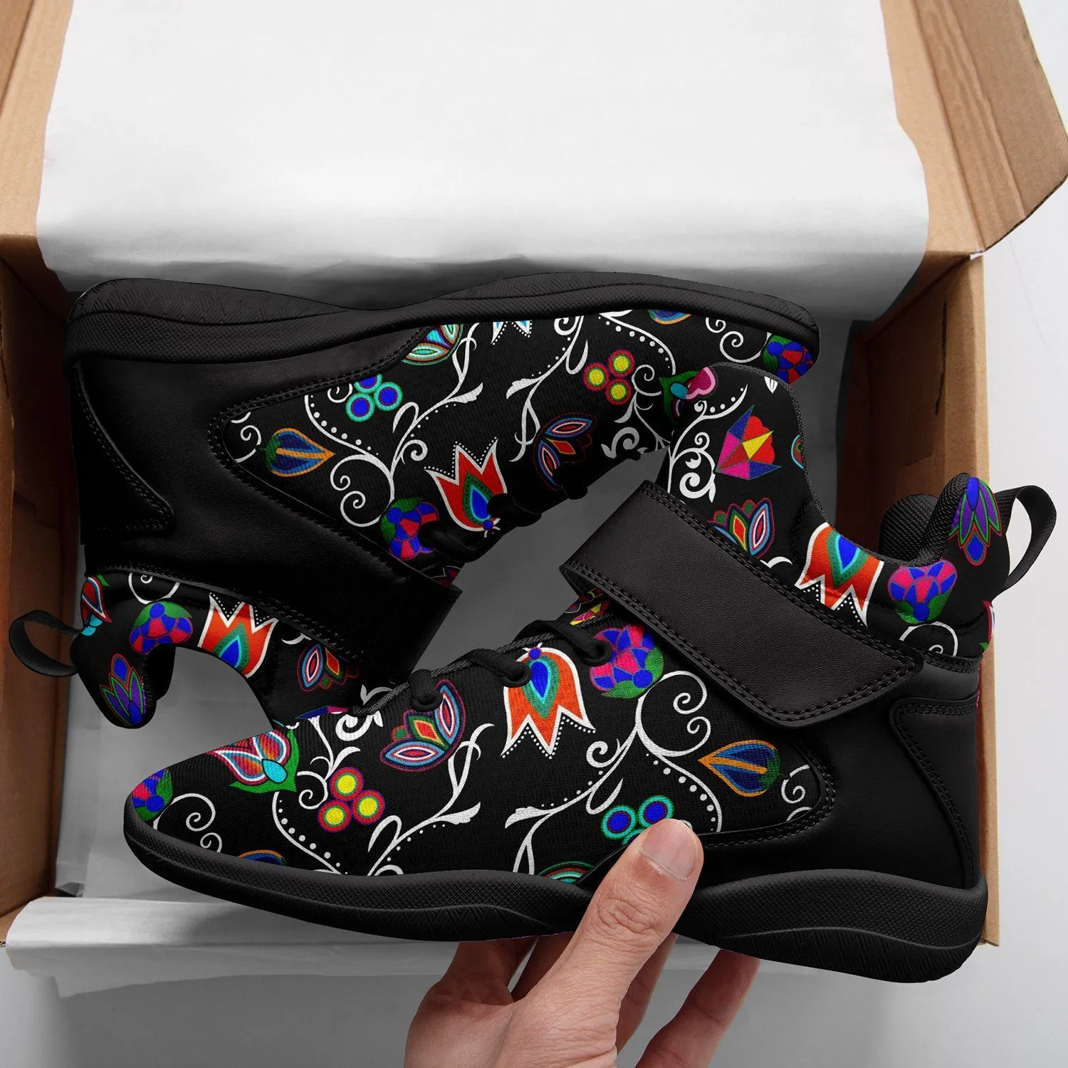 Indigenous Paisley Black Kid's Ipottaa Basketball / Sport High Top Shoes