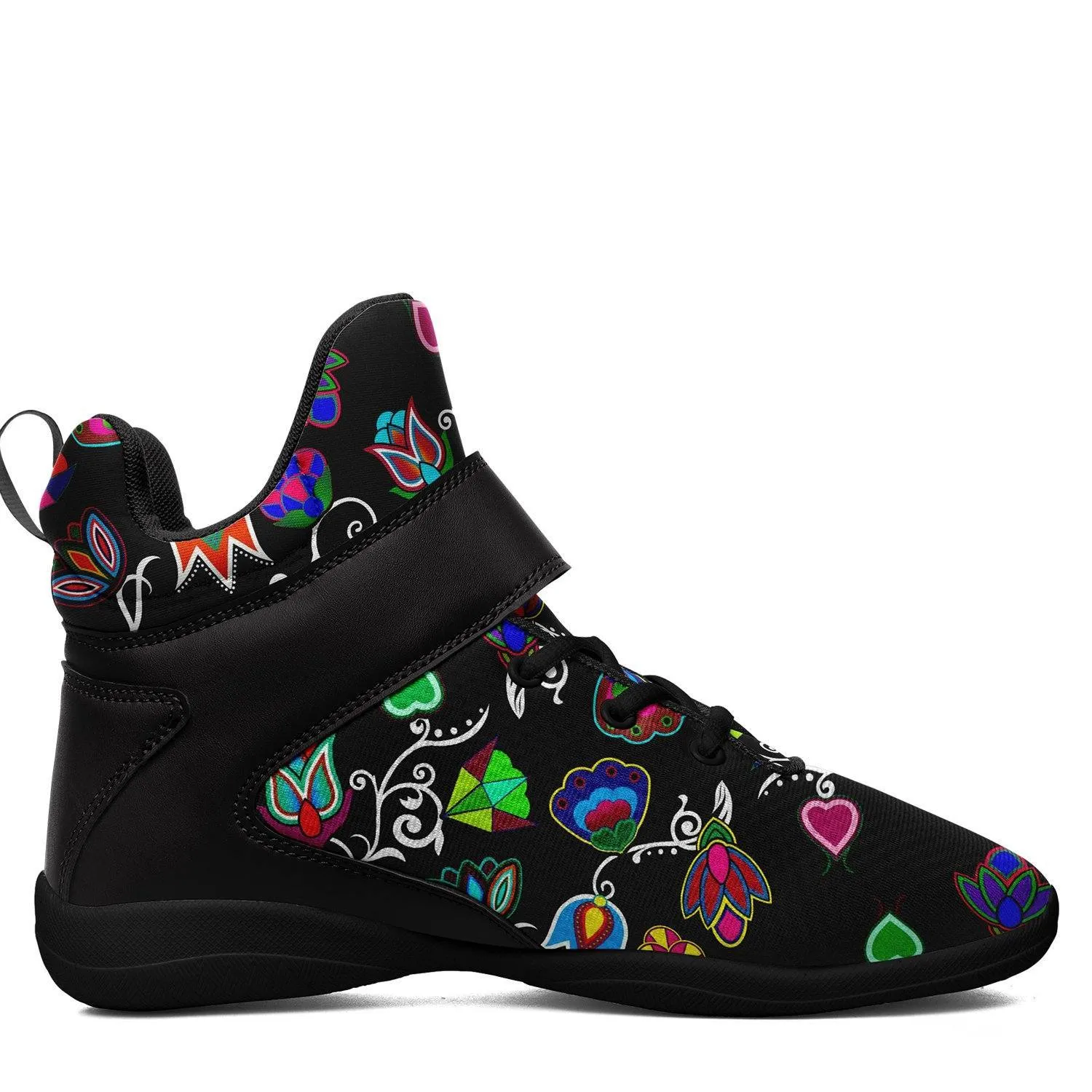 Indigenous Paisley Black Kid's Ipottaa Basketball / Sport High Top Shoes