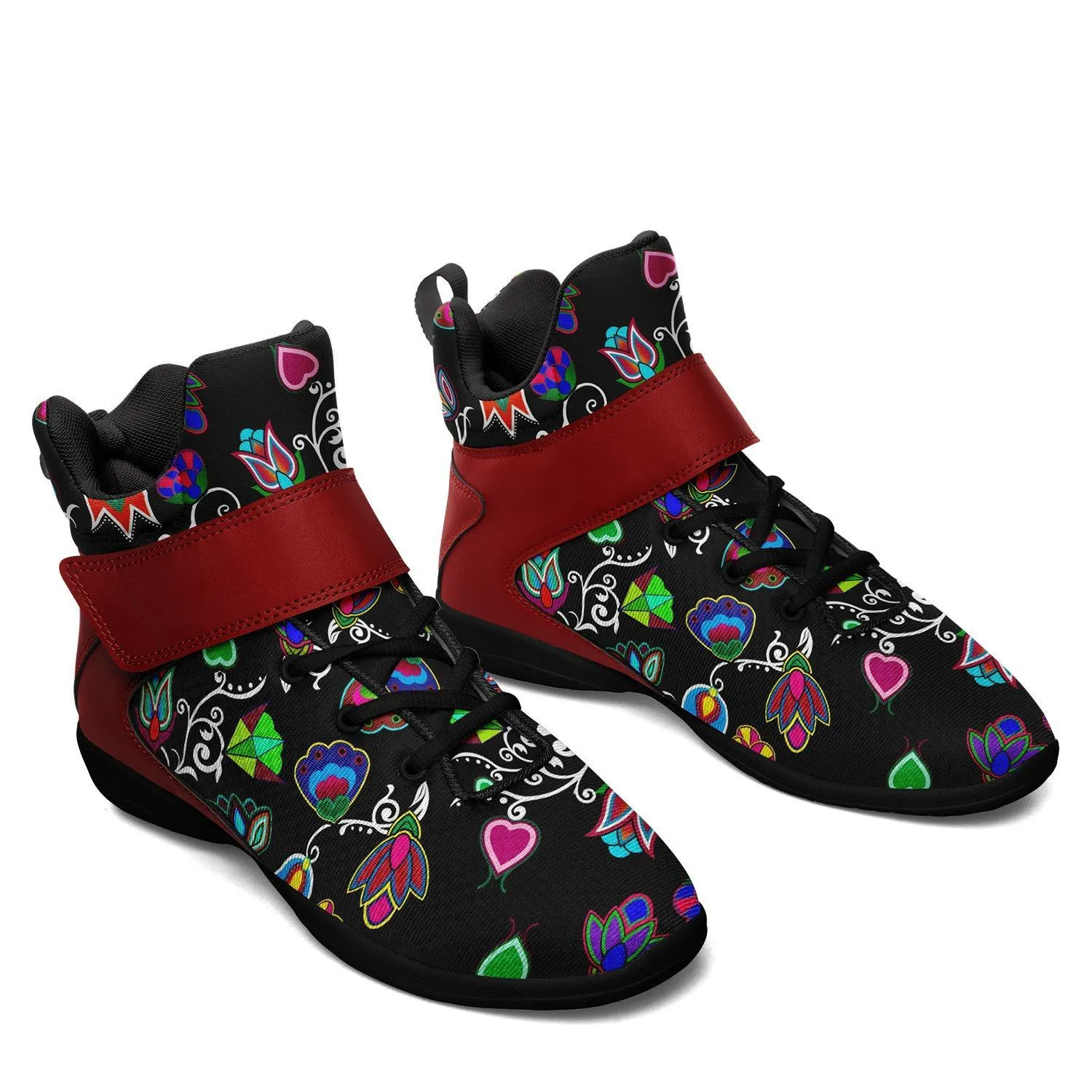 Indigenous Paisley Black Kid's Ipottaa Basketball / Sport High Top Shoes