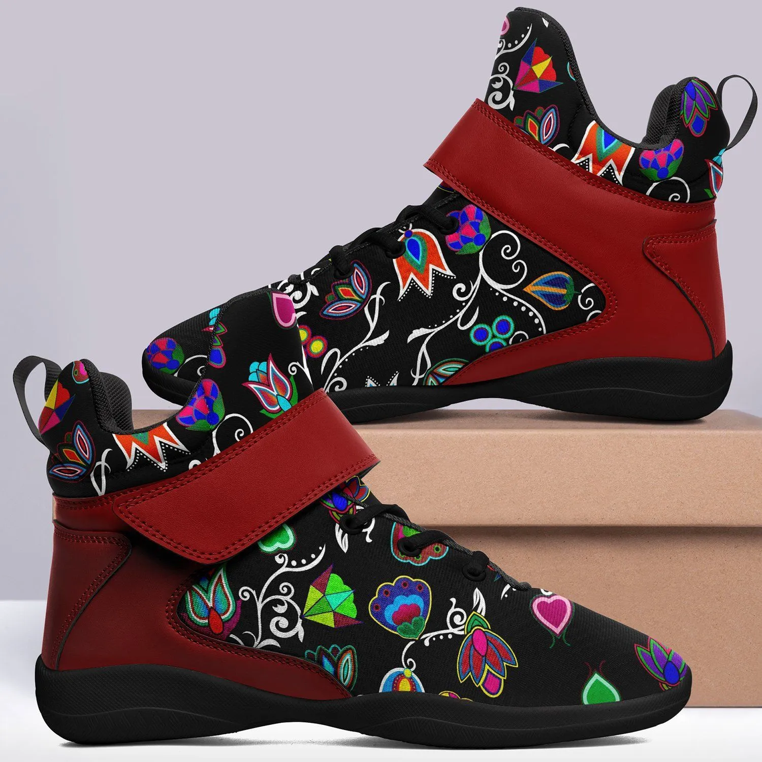 Indigenous Paisley Black Kid's Ipottaa Basketball / Sport High Top Shoes