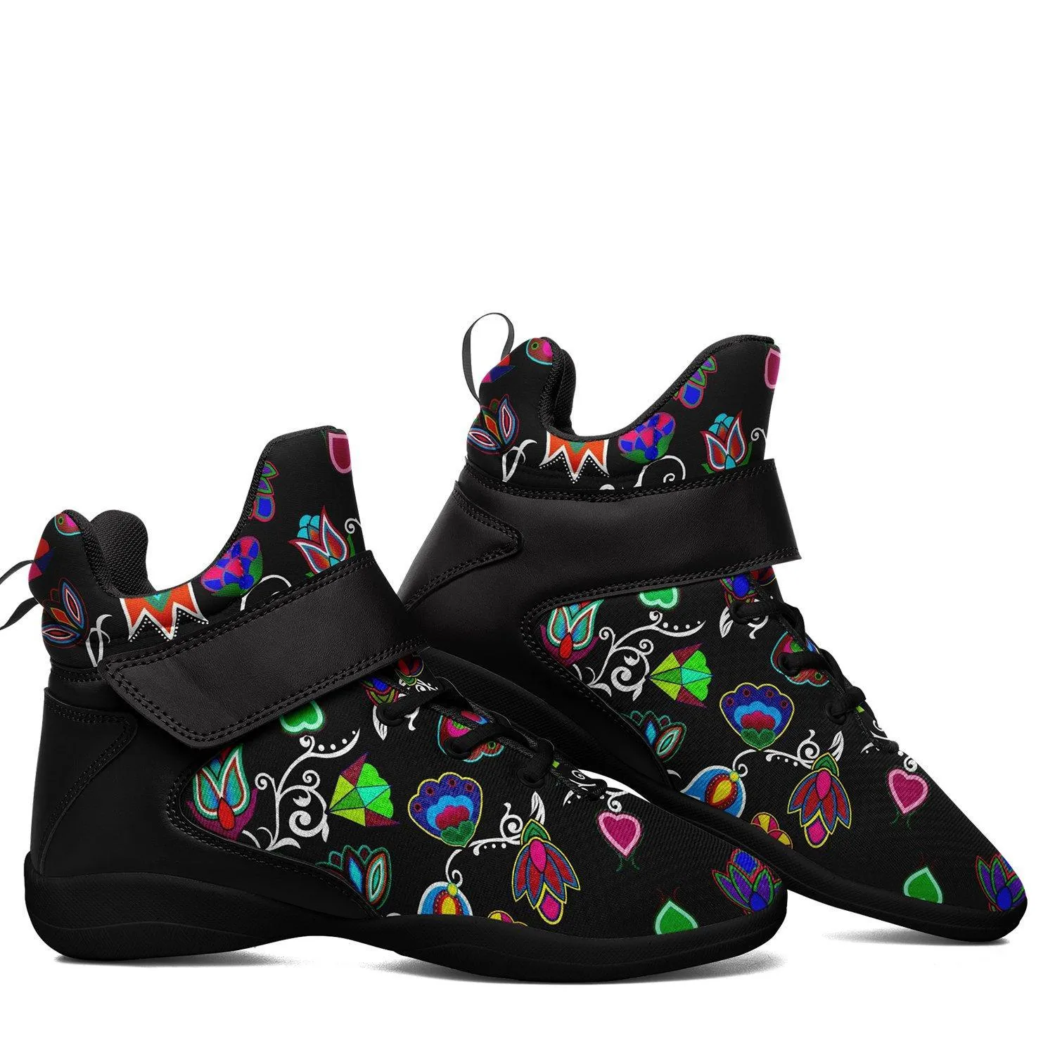 Indigenous Paisley Black Kid's Ipottaa Basketball / Sport High Top Shoes