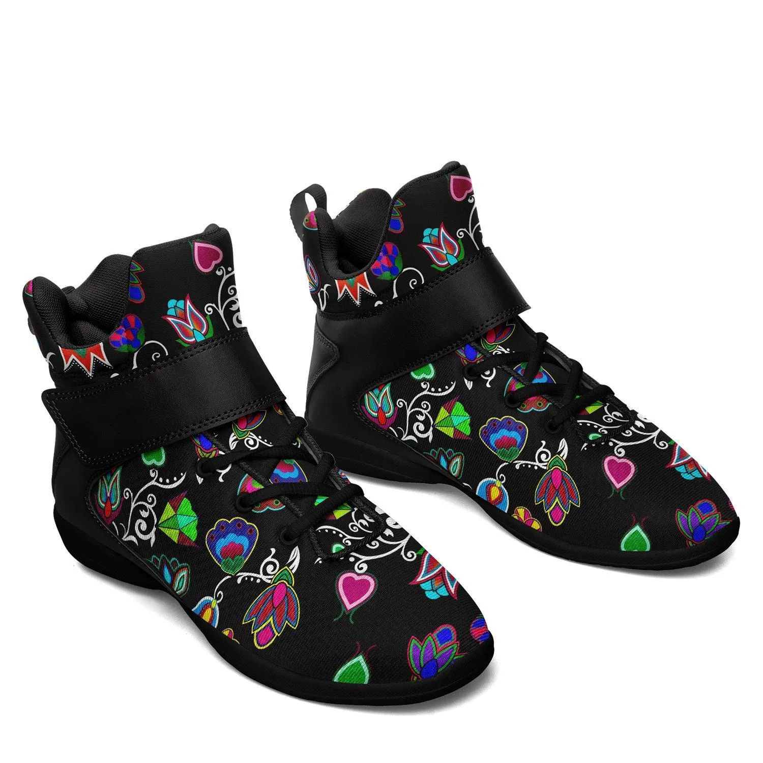 Indigenous Paisley Black Kid's Ipottaa Basketball / Sport High Top Shoes