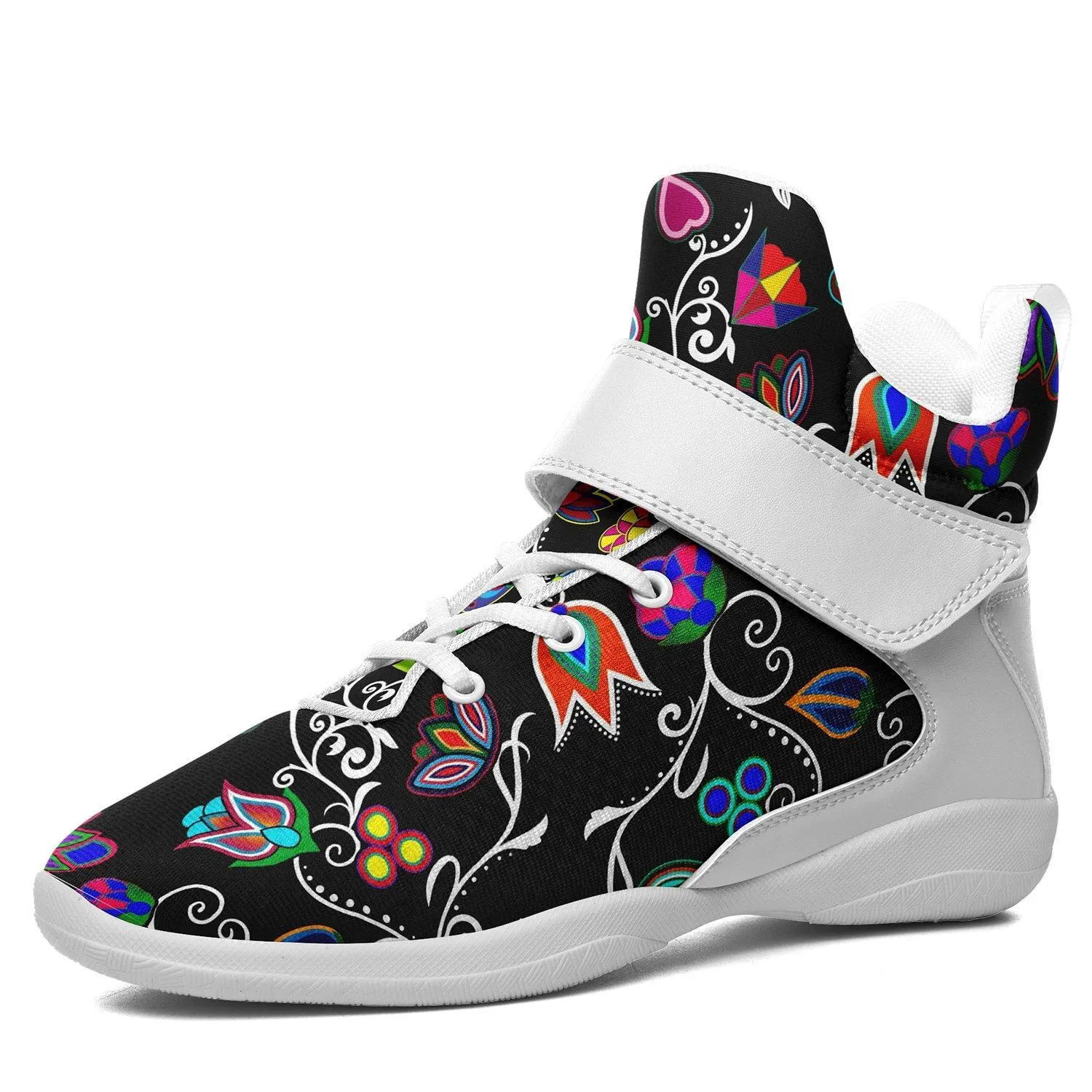 Indigenous Paisley Black Kid's Ipottaa Basketball / Sport High Top Shoes