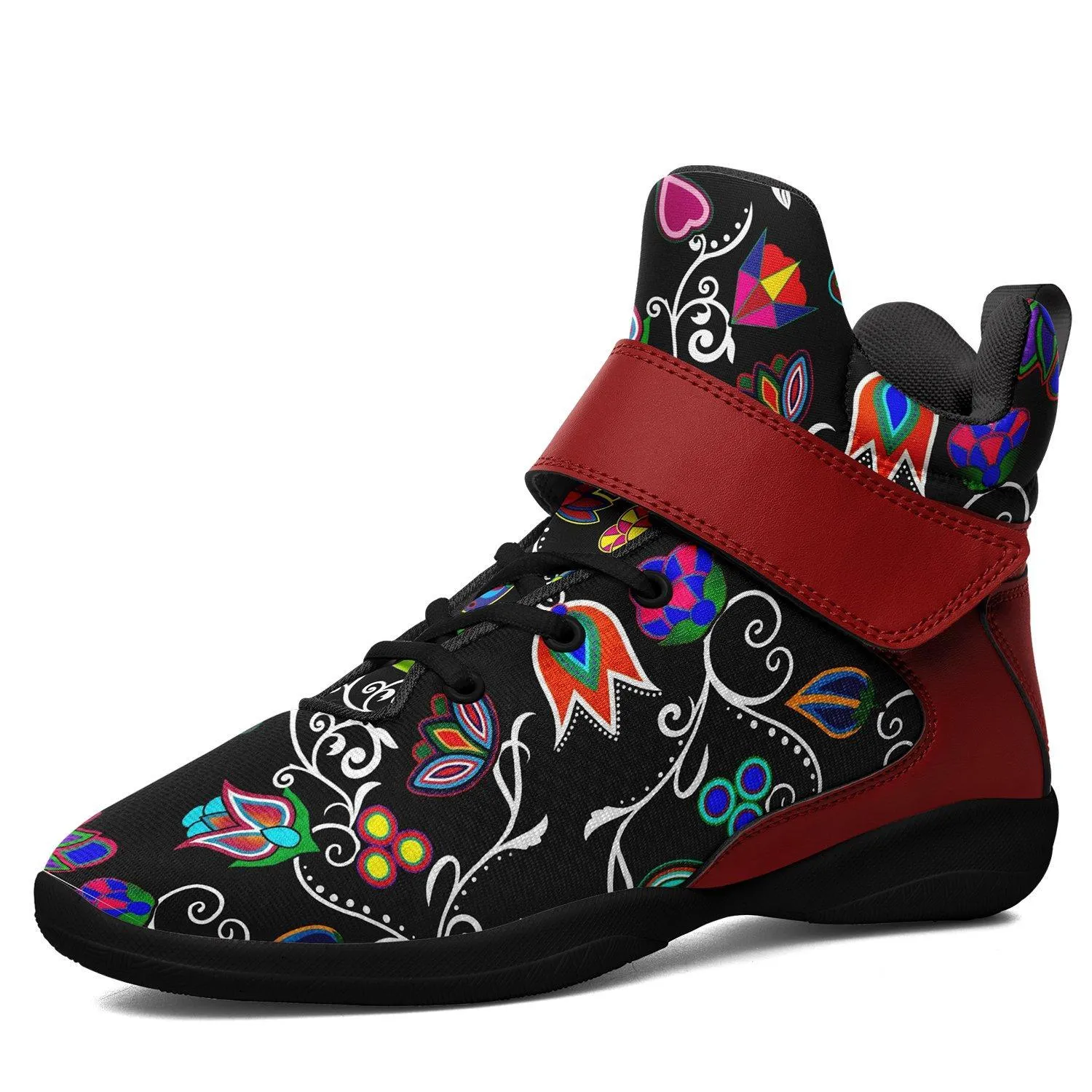 Indigenous Paisley Black Kid's Ipottaa Basketball / Sport High Top Shoes