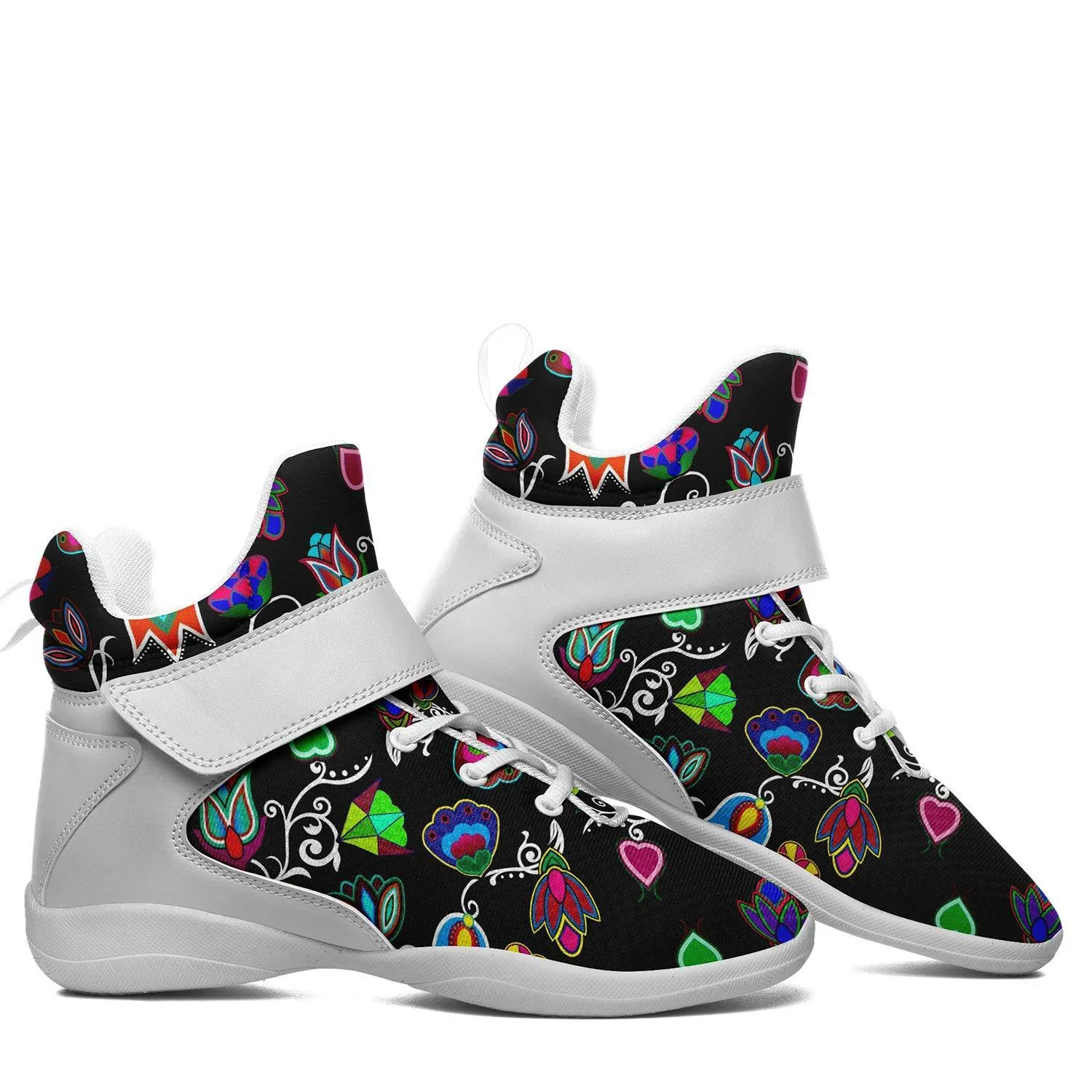 Indigenous Paisley Black Kid's Ipottaa Basketball / Sport High Top Shoes