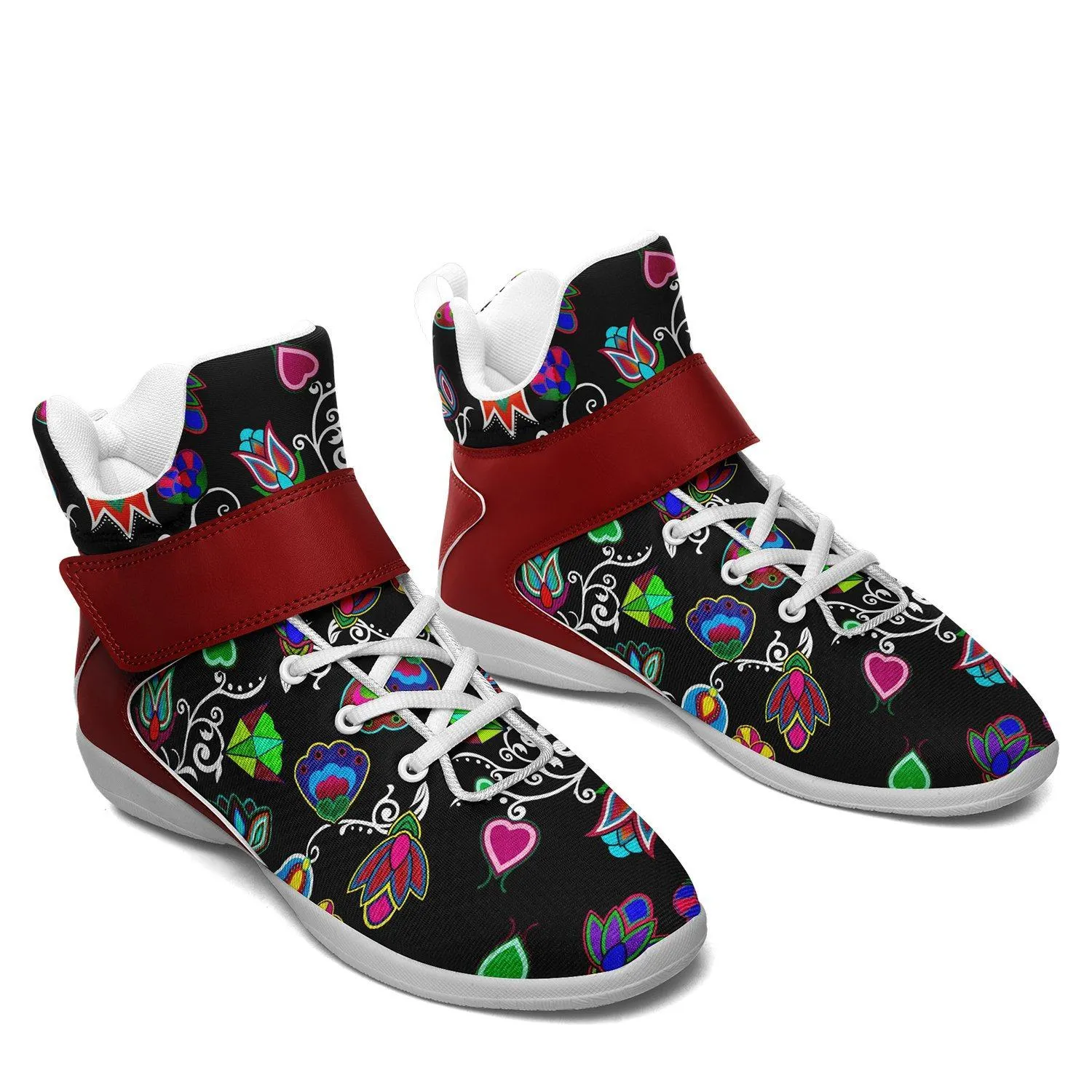 Indigenous Paisley Black Kid's Ipottaa Basketball / Sport High Top Shoes