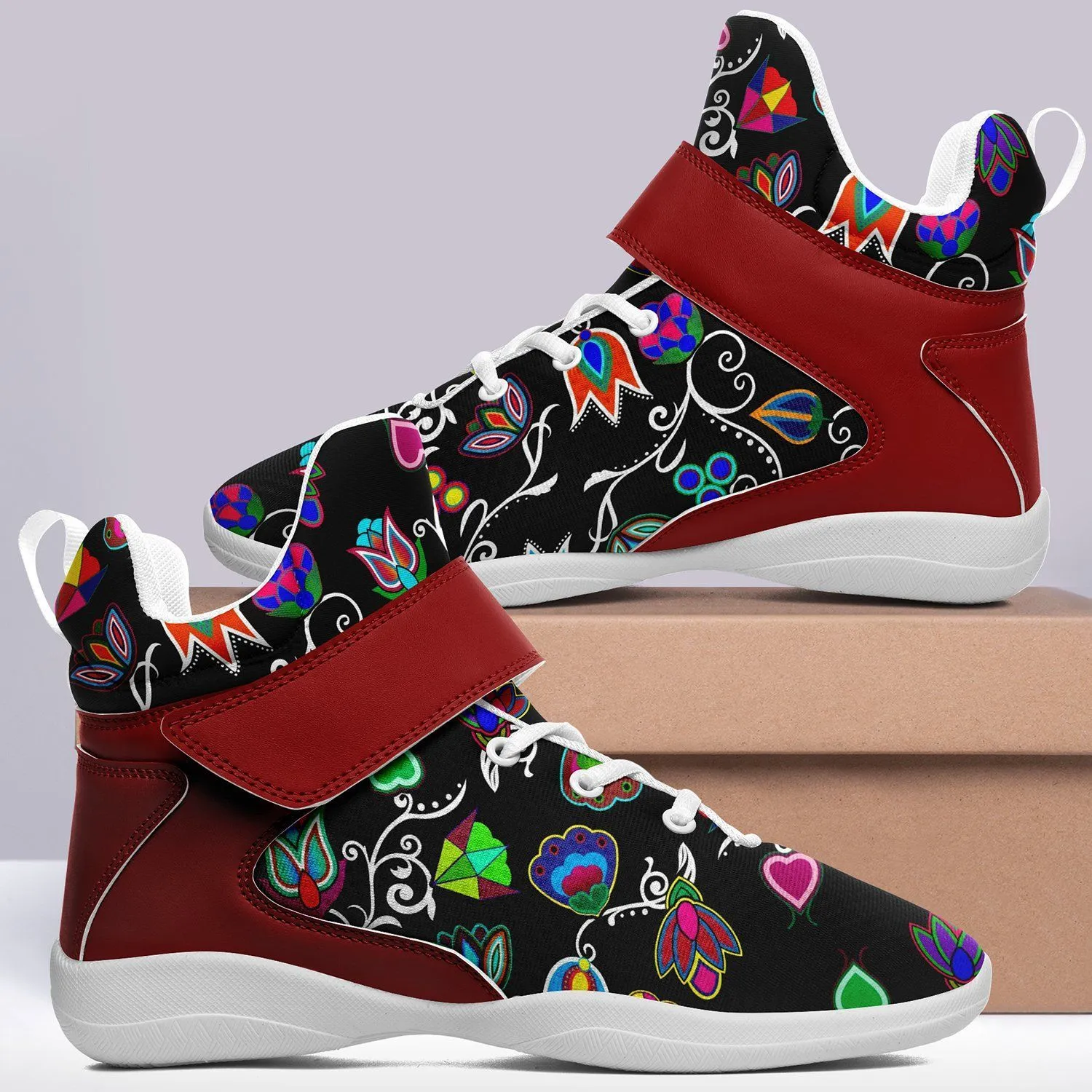 Indigenous Paisley Black Kid's Ipottaa Basketball / Sport High Top Shoes