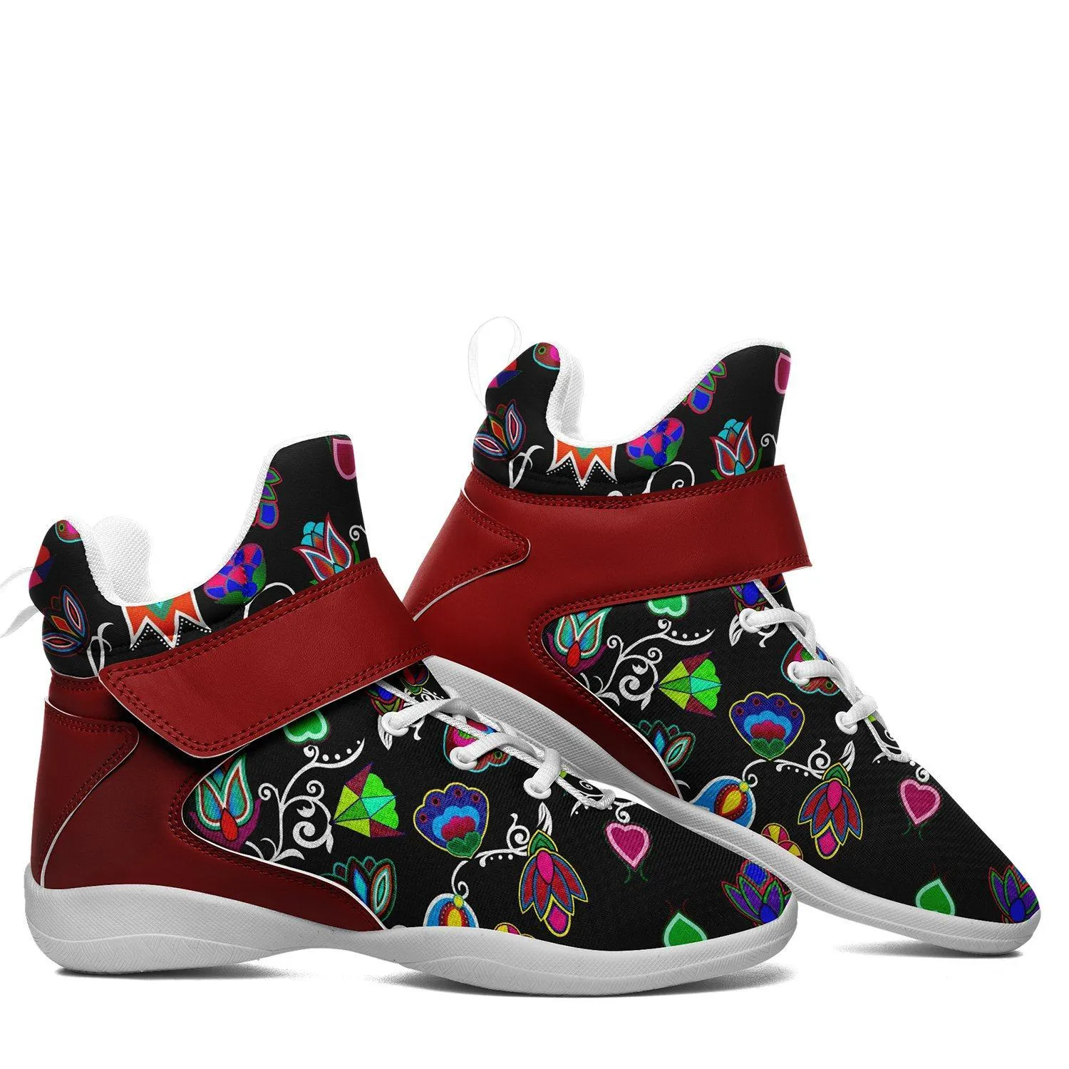 Indigenous Paisley Black Kid's Ipottaa Basketball / Sport High Top Shoes