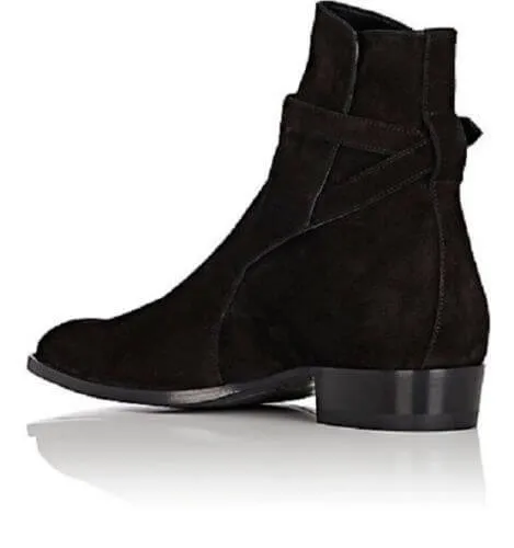 Jodhpurs Ankle Boot Men Black Ankle High Suede Boot, For Men