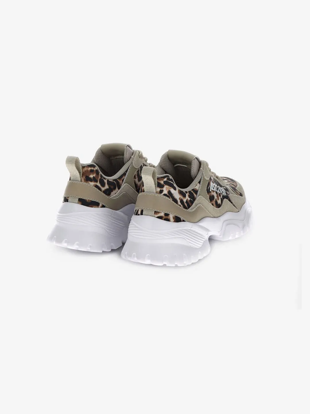 Just Cavalli Women Grey Printed Leather Round Toe Lace-ups Sneakers