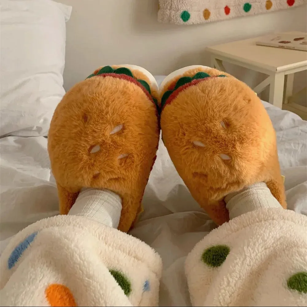 Kawaii Hamburger Fuzzy Slippers