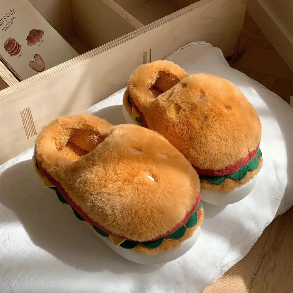 Kawaii Hamburger Fuzzy Slippers