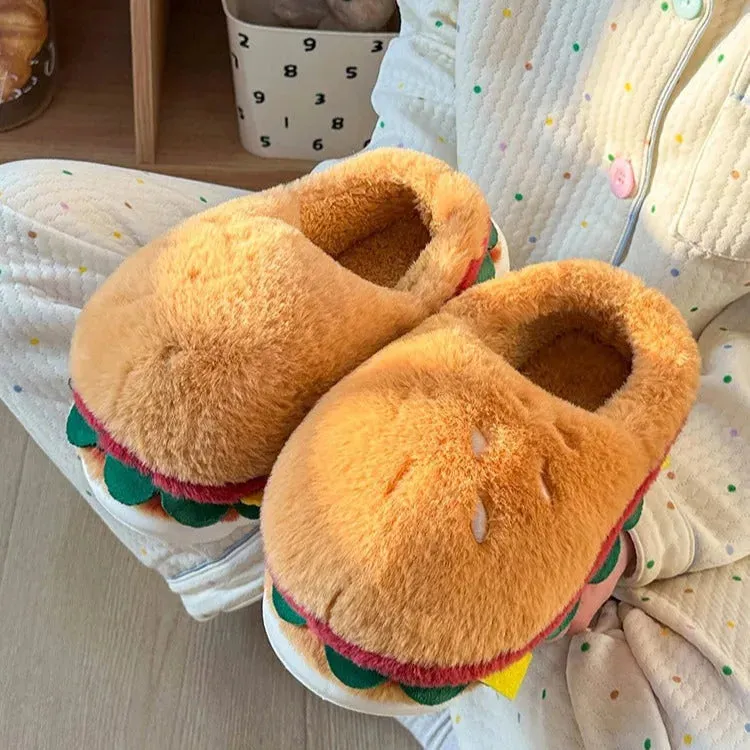 Kawaii Hamburger Fuzzy Slippers