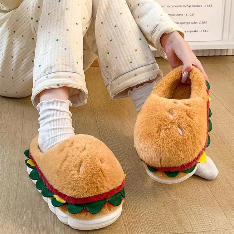 Kawaii Hamburger Fuzzy Slippers