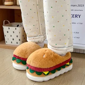 Kawaii Hamburger Fuzzy Slippers