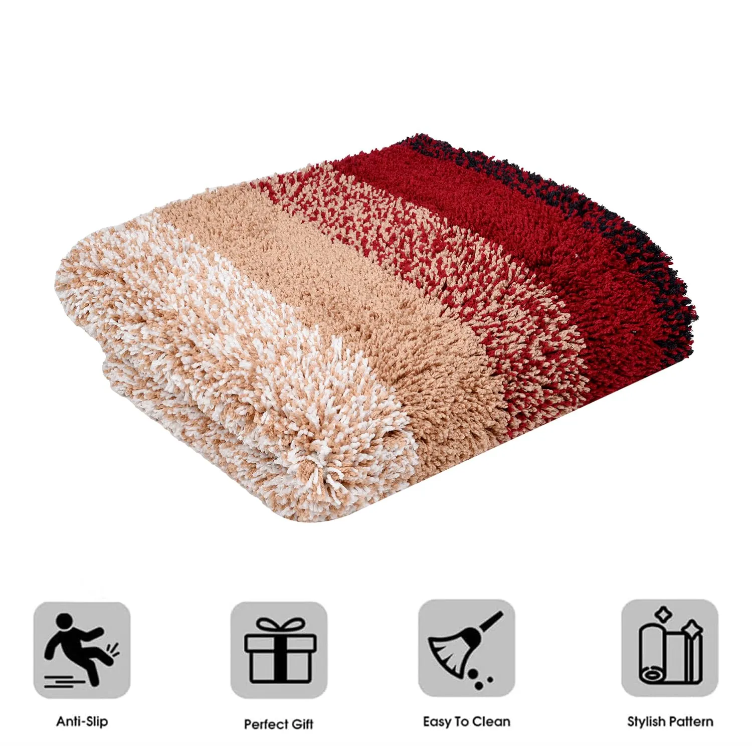 Kuber Industries Carpet | Shaggy Carpet for Living Room | Fluffy Door Mat | Maroon Patta Home Decor Carpet & Door Mat Combo | Floor Carpet Rug & Door Mat Set | Set of 2 | Cream