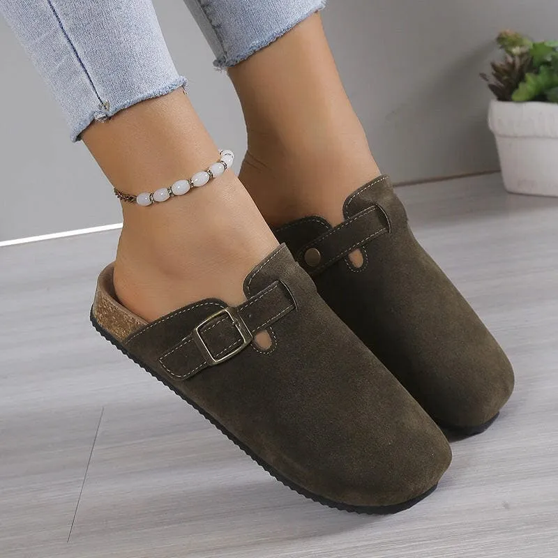 Ladies Suede Clog Sandals Boston Unisex Backless with Cork Sole