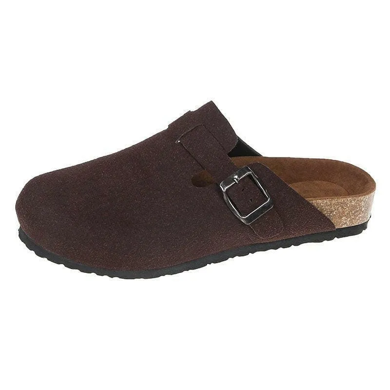 Ladies Suede Clog Sandals Boston Unisex Backless with Cork Sole