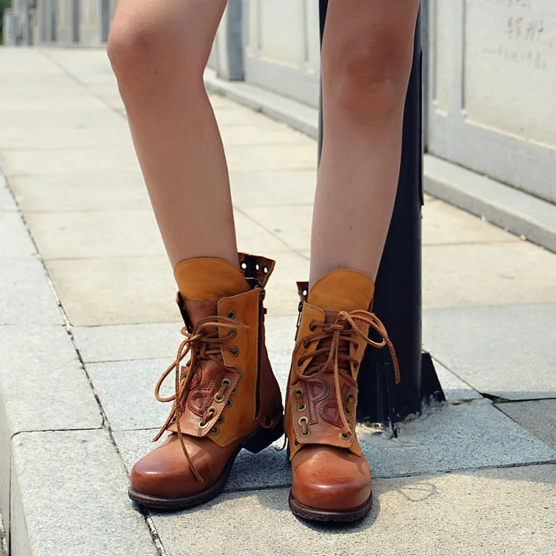 Leather Lace-up Women's Cowboy Boots