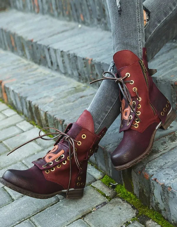 Leather Lace-up Women's Cowboy Boots