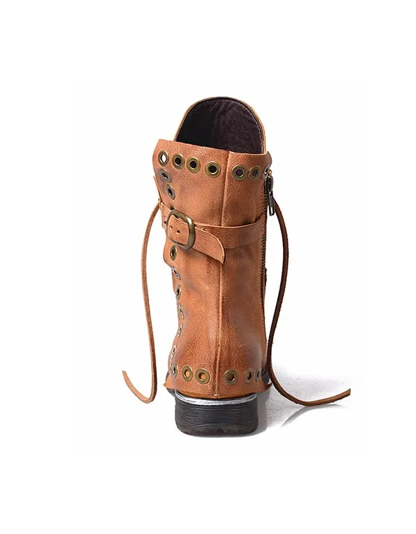 Leather Lace-up Women's Cowboy Boots