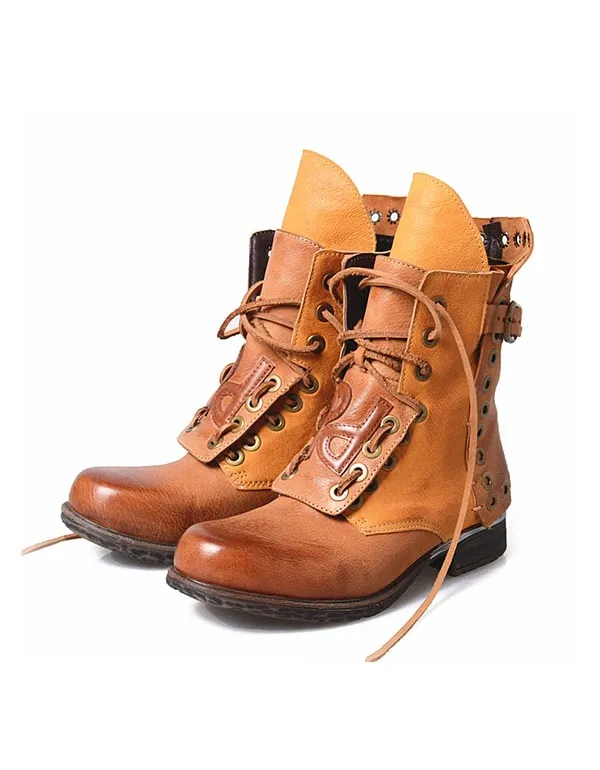 Leather Lace-up Women's Cowboy Boots