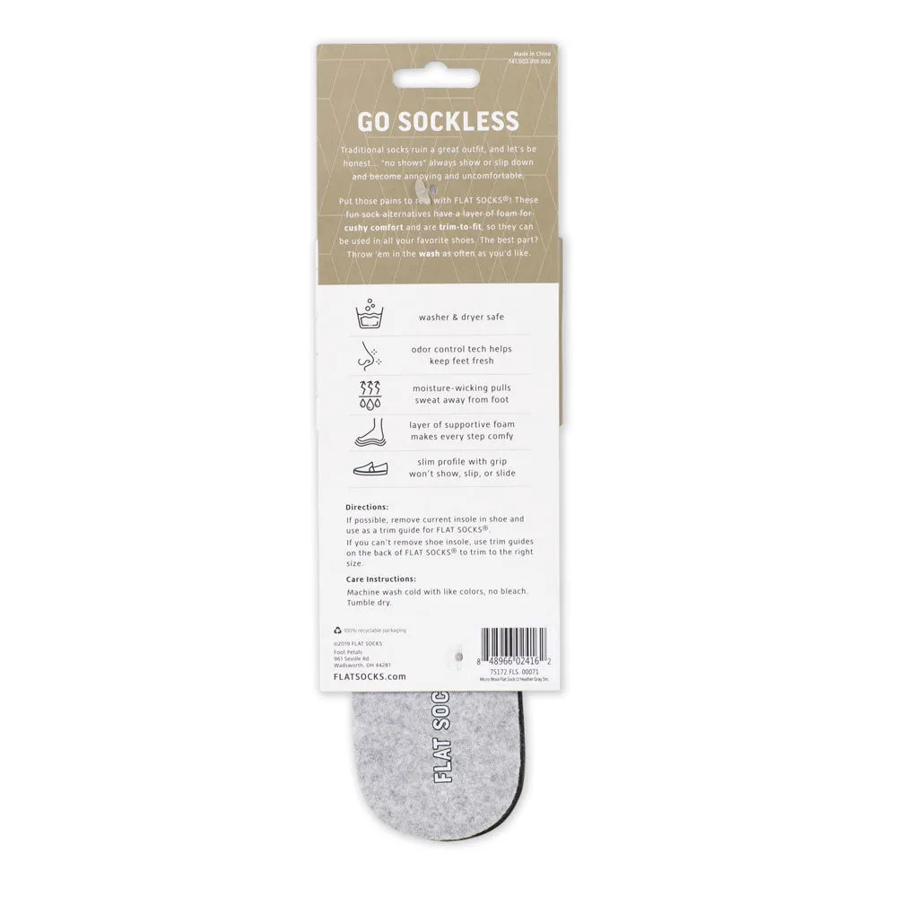 Light Heather Grey FLAT SOCKS | Washable No Show Sock Insert Cushion