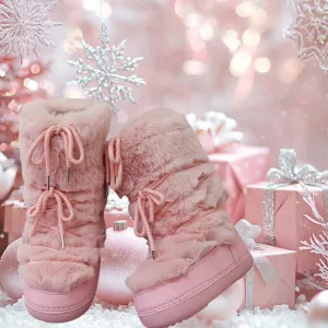 Light Pink Faux Fur Ski Themed Winter Boots