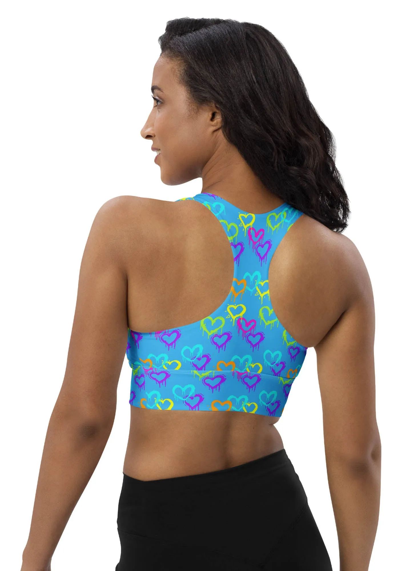 Longline sports bra - Melting Hearts - Blue