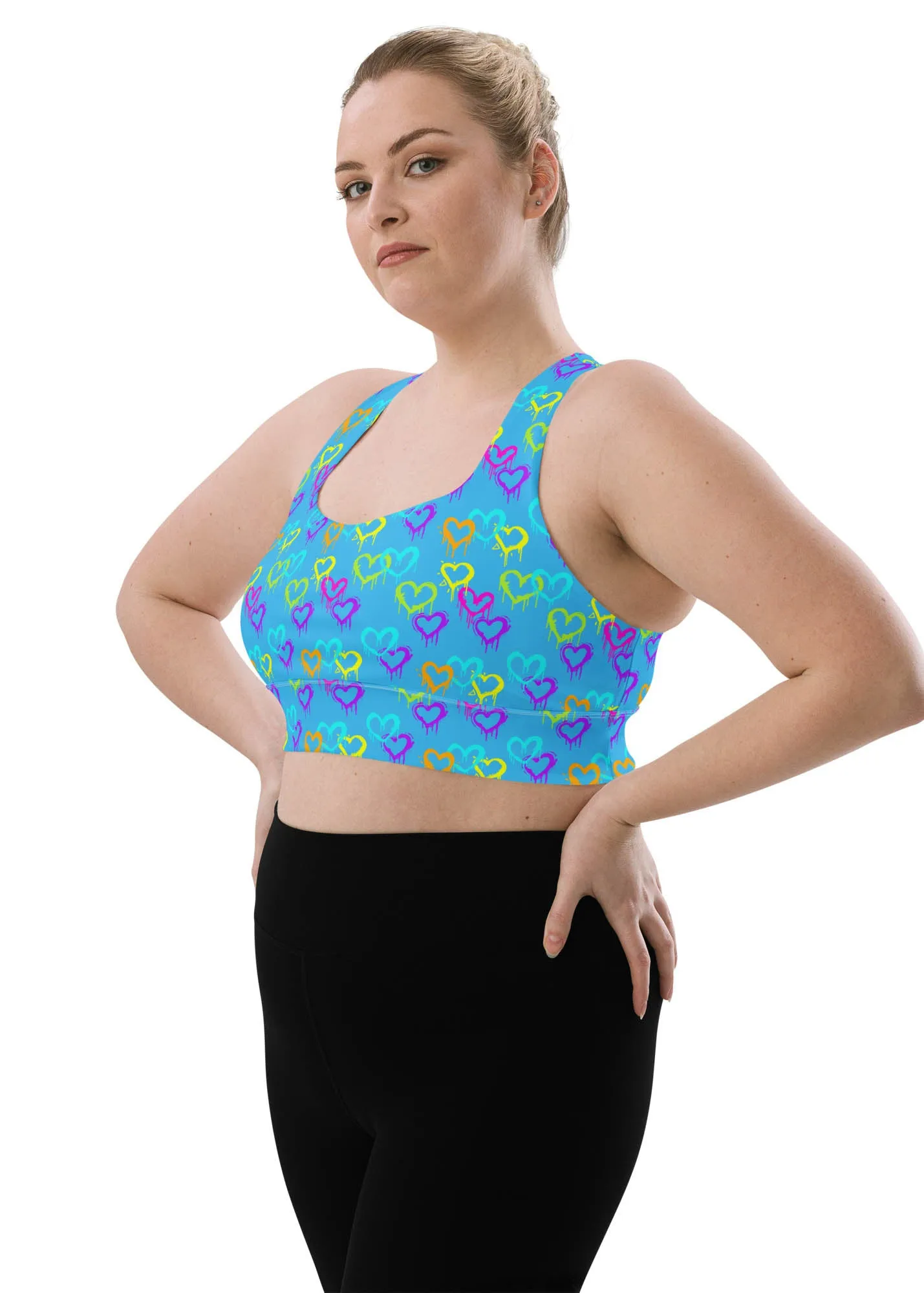 Longline sports bra - Melting Hearts - Blue