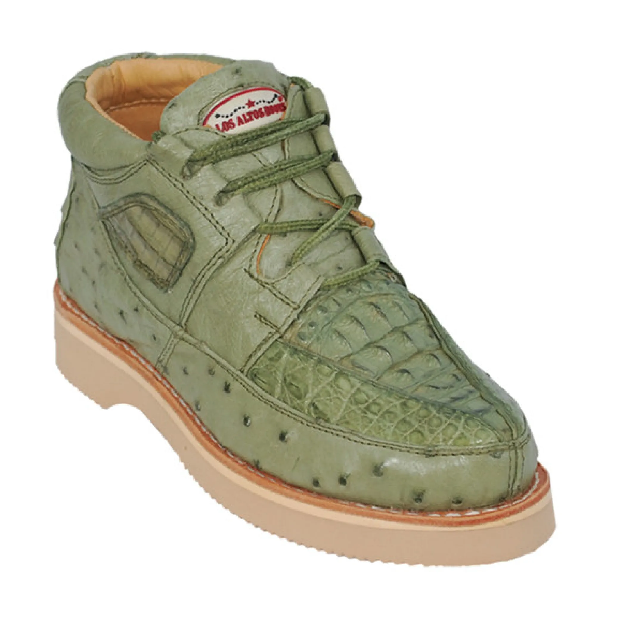 Los Altos Boots Mens # ZA050248 Casual Shoe | Style #01 |Caiman W/Ostrich Boots | Color Military Green