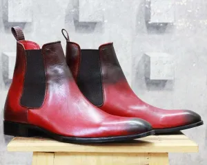 Men Burgundy Black Chelsea Ankle Boots