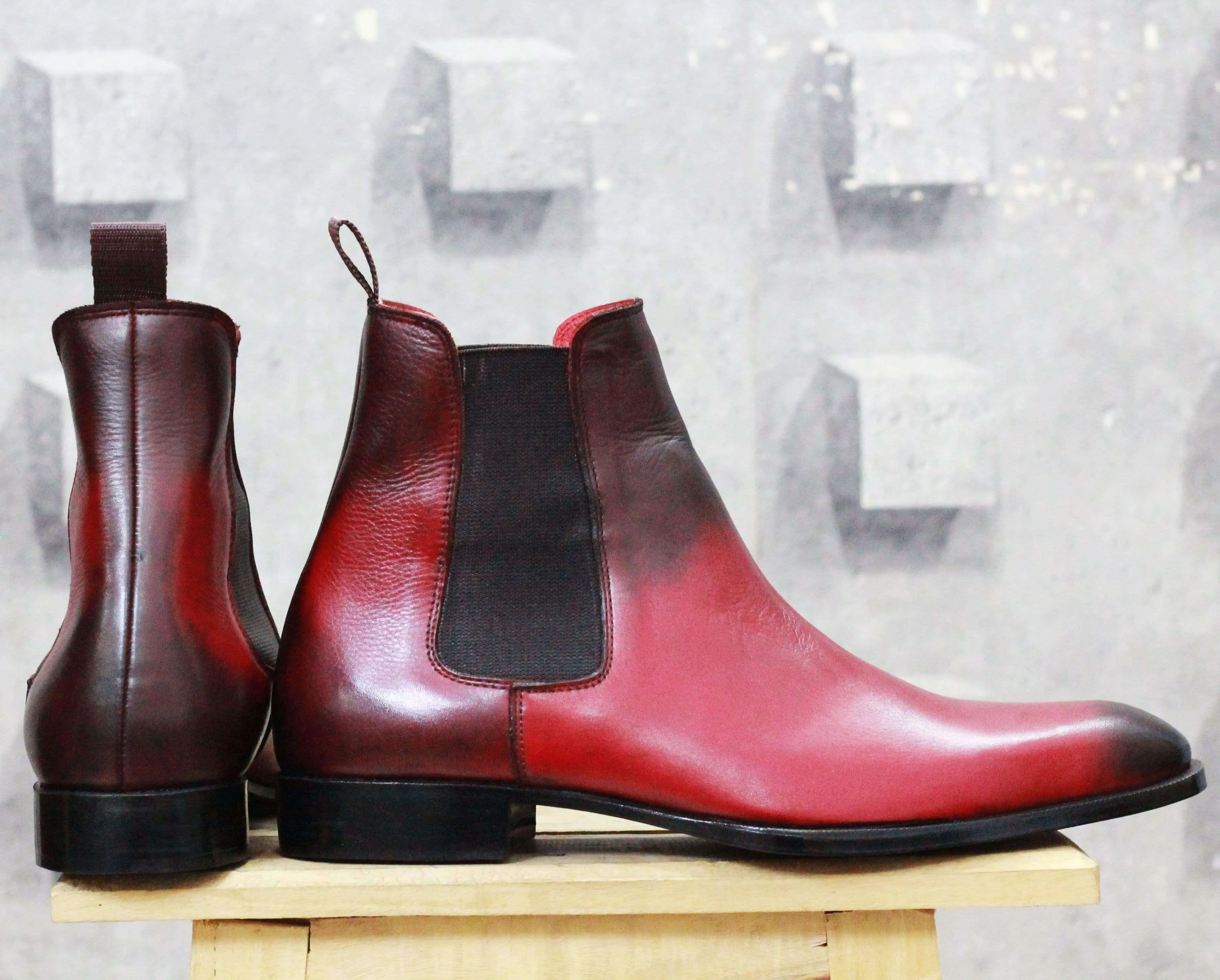 Men Burgundy Black Chelsea Ankle Boots