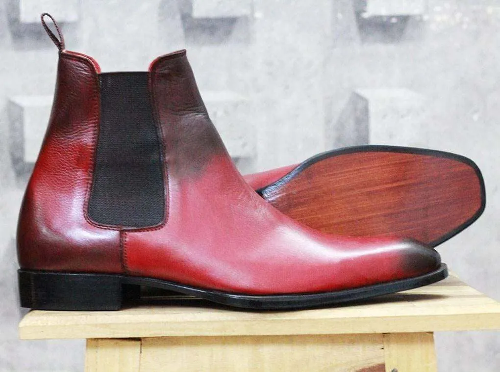 Men Burgundy Black Chelsea Ankle Boots