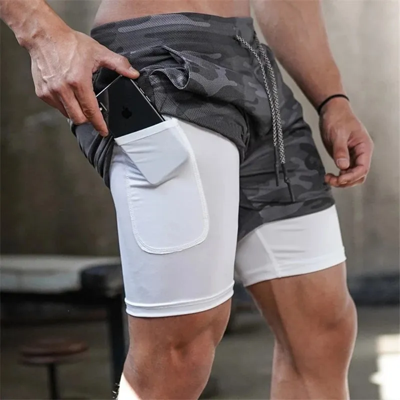 Men Running Shorts Summer Sportswear Double-deck Short Pant