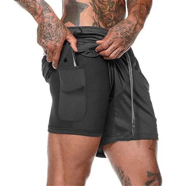 Men Running Shorts Summer Sportswear Double-deck Short Pant