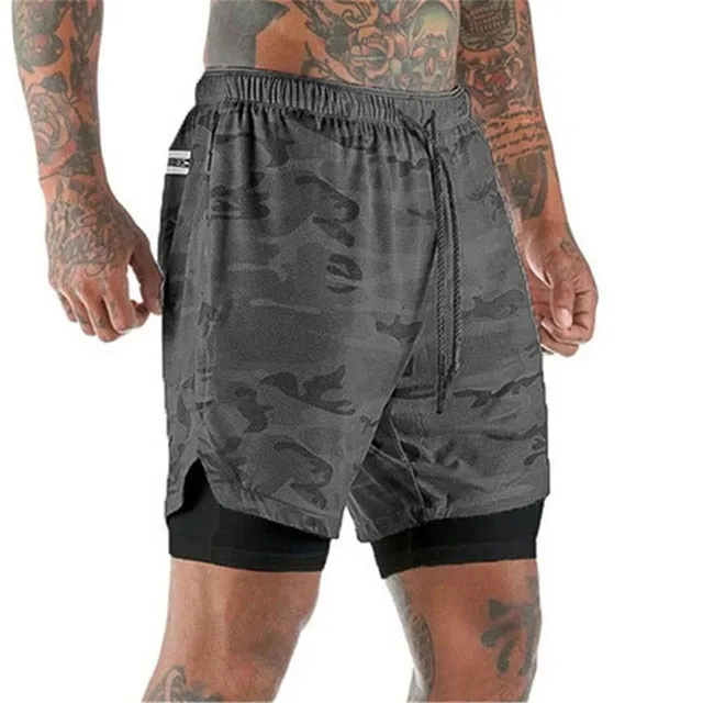 Men Running Shorts Summer Sportswear Double-deck Short Pant