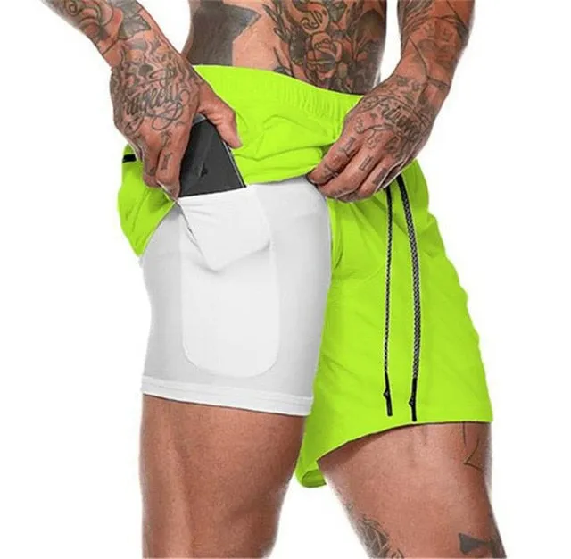 Men Running Shorts Summer Sportswear Double-deck Short Pant