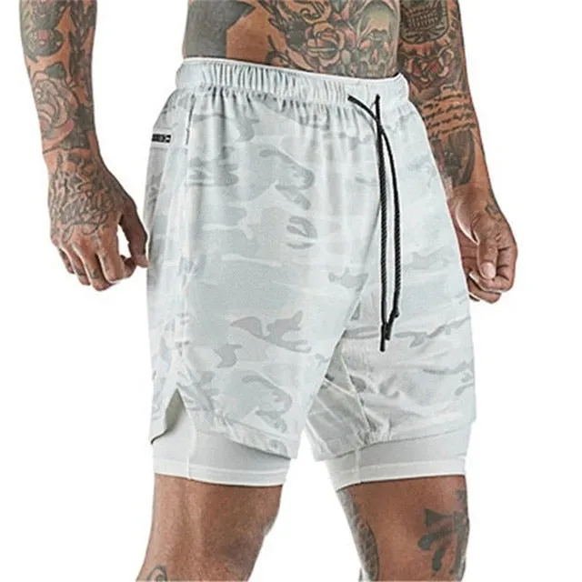 Men Running Shorts Summer Sportswear Double-deck Short Pant