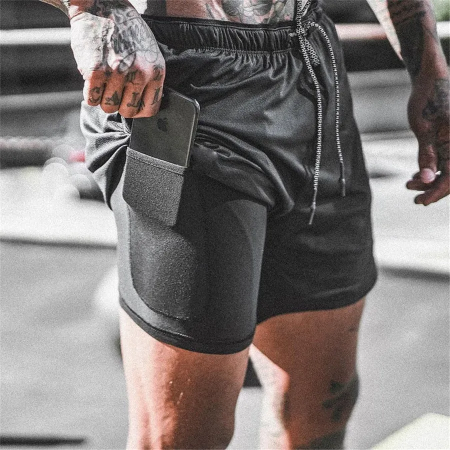 Men Running Shorts Summer Sportswear Double-deck Short Pant